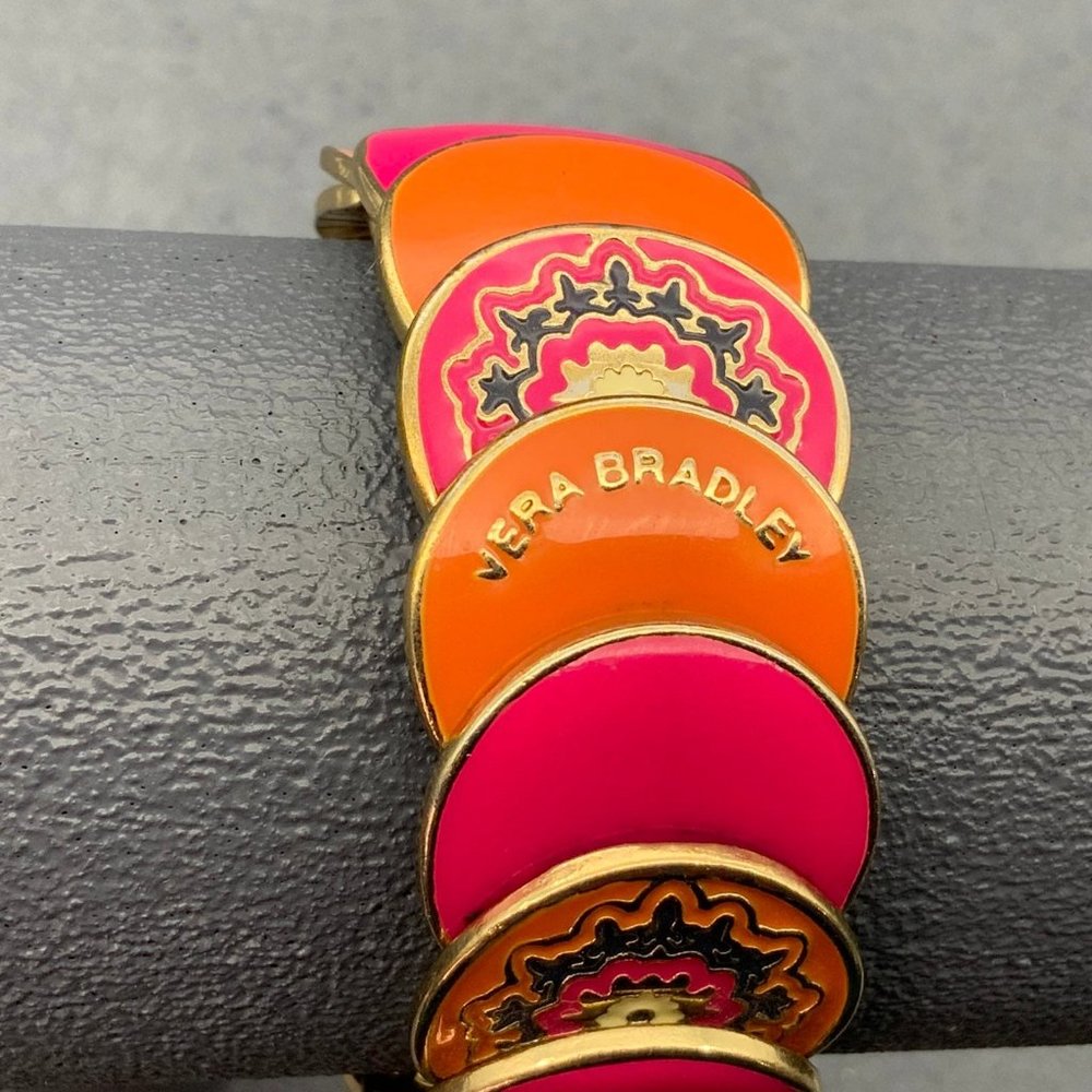 Vera Bradley Overlapping Bracelet Stretch Gold Pink Orange Black Cream - Picture 2 of 4